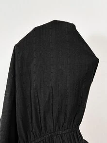 SHEIN Maternity Solid Color Deep V-Neck Pleated Casual Daily Summer Dress - Black - View 3