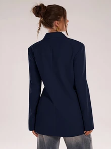 SHEIN BAE 女款百搭時尚長袖西裝外套，適合商務辦公 - 藏蓝色 - 查看 2