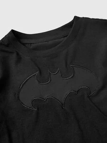 Batman X ROMWE Collaboration Hollow-Out Contrast Mesh Design Fitted Cropped Women's T-Shirt - Black - View 3