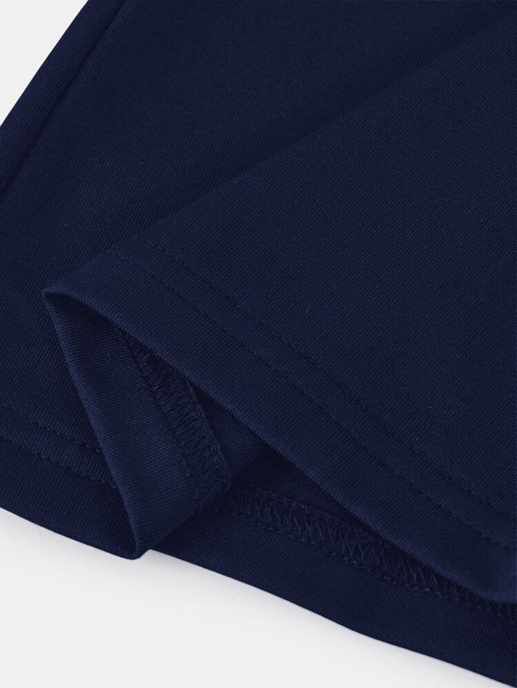 SHEIN Tween Girls Black Knitted Wide Waistband Ruched Low Waist Loose Wide Leg Pants Comfortable Casual Minimalist Home & Street Versatile Long Pants - Navy Blue - View 4
