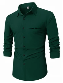 Manfinity Mode Men'S Casual Fashion Long Sleeve Shirt - Green - View 4