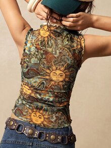 Bohemela Women's All-Over Print Fitted Versatile Casual Top - Multicolor - View 8