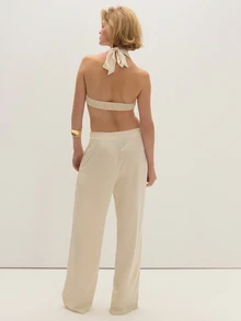 MUSEYN Cream Satin Halterneck Racer Back Cut Out Jumpsuit Party Evening Date Night Fall New Season Capsule Wardrobe - White - View 4