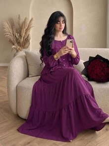 Modelyn Plus Size 2 Pieces Set Ice Silk Crinkled Fabric Elegant Casual Style, Suitable For Spring And Autumn Daily Wear And Dating Occasions - Red Violet - View 8