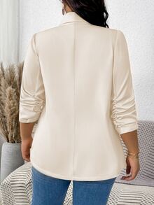 SHEIN LUNE Plus Size Women's Solid Color Pleated Sleeve Blazer In Fall/Winter - Beige - View 2