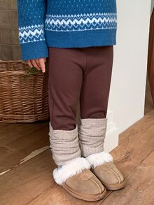 DAZY Baby Girl Color Block Patchwork Long Pants Casual Autumn/Winter - Coffee Brown - View 8