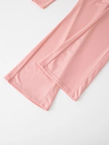 SHEIN 1件女童修身連身褲，立領設計，秋季服飾，前胸半拉鍊，長袖，休閒運動風 - 粉色 - 查看 4