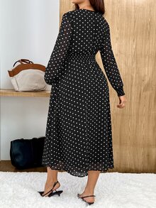 SHEIN فستان حمل بنقاط بولكا كاجوال يومي صيفي للسفر - الأسود - مشاهدة 2