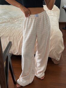 Napfluff Women's Flannel Patch Print Pajama Pants With Waistband Patch Decor - Multicolor - View 6
