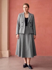 MOTF PREMIUM PLUS SIZE WOMEN'S WOOL WAIST-CINCHING BLAZER FOR AUTUMN/WINTER COMMUTE - Grey - View 3