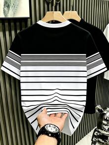 Manfinity Homme Men's Plus Size Contrast Color Striped Short Sleeve T-Shirt - Multicolor - View 2
