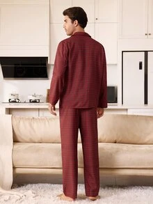 CoupledUp Men's Couple Red Plaid Long Sleeve Pants Pajama Set 2pcs - Red - View 3