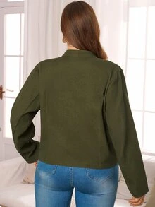 Rosumi Jaket Kasual Serbaguna Wanita Ukuran Besar, Musim Gugur/Dingin - Hijau Tentara - View 5