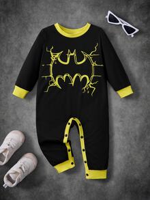BATMAN X SHEIN Baby Boy Crew Neck Long Sleeve Casual Jumpsuit - Multicolor - View 1