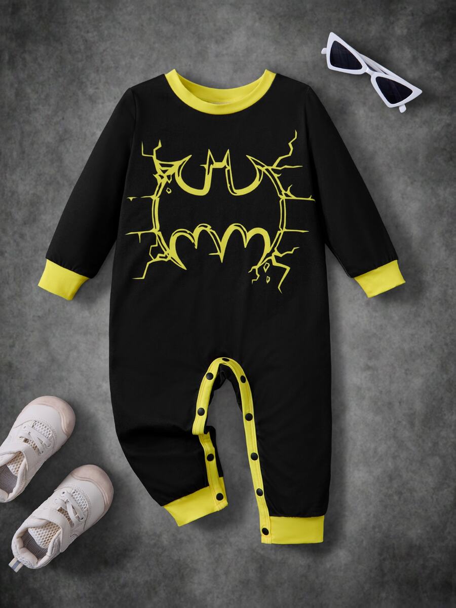 BATMAN X SHEIN Baby Boy Crew Neck Long Sleeve Casual Jumpsuit - Multicolor - View 1