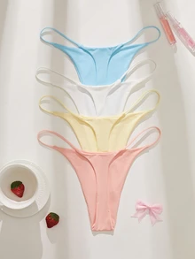 SHEIN 女款素色性感日常無縫丁字褲 4件組/包 - 彩色 - 查看 2