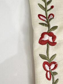 EMERY ROSE Boho Floral Embroidered Cotton Linen ShirtLadies Stand Collar Long Sleeve Loose FitDaily Blouse - Apricot - View 5
