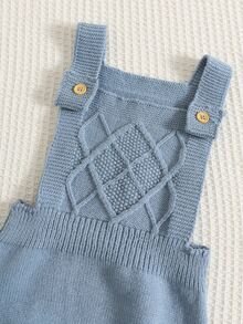 SHEIN Set Baju Terusan dan Topi Bayi Laki-laki Warna Polos Serbaguna dan Nyaman (2 potong) - Biru - View 6