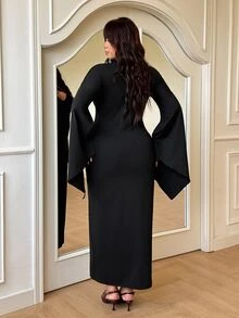 GalTyme Plus Size Sexy Elegant Bell Sleeve Fitted Dress For Evening Party Fall - Black - View 2