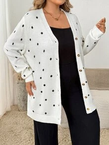SHEIN CURVE+ 大尺碼休閒戶外波點針織開襟衫 - 彩色 - 查看 9
