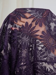 Reflora Plus Size Women Black Lace 3/4 Sleeve Loose Front Coat, Elegant Concert,Spring/Summer In Fall/Winter - Purple - View 6