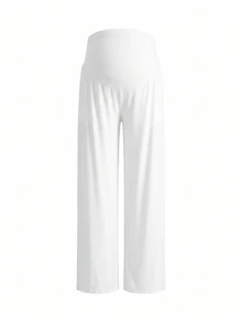 Modmama Maternity Solid Color Adjustable Waist Wide Leg Loose Long Pants - Multicolor - View 6