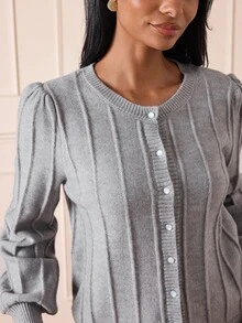 Lilora Sweater Wanita Premium Serbaguna Bergaris Kancing Tunggal, Pakaian Jalanan Musim Gugur, Gaya Kasual Prancis untuk Makan Siang di Kantor, Abu-abu Muda - Grey - View 8
