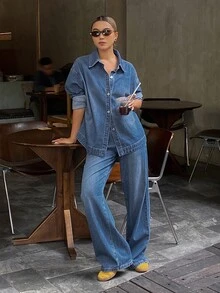 DAZY Women's Casual Jacket And Jeans Set, Autumn - Blue - View 3
