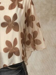 SHEIN ICON Romantic Floral Print Plus Size Mesh Top For Women - Multicolor - View 4