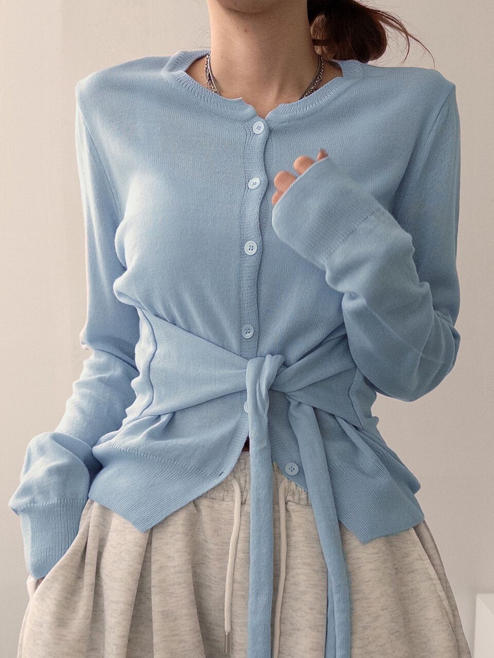 Women's Solid Color Sweet Button Tie Long Sleeve Knit Cardigan