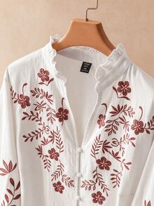 Elaquor 大尺碼花卉刺繡休閒度假襯衫 - 彩色 - 查看 3