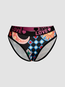 Chillnights Young Colorblock Leopard Plaid Sun Print Letter Webbing 2pcs/Set Women's Triangle Panties - Multicolor - View 6