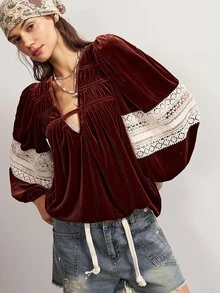 Bohemela Casual Solid Color Knit Loose Fit Women's Shirt - Coffee Brown - View 6