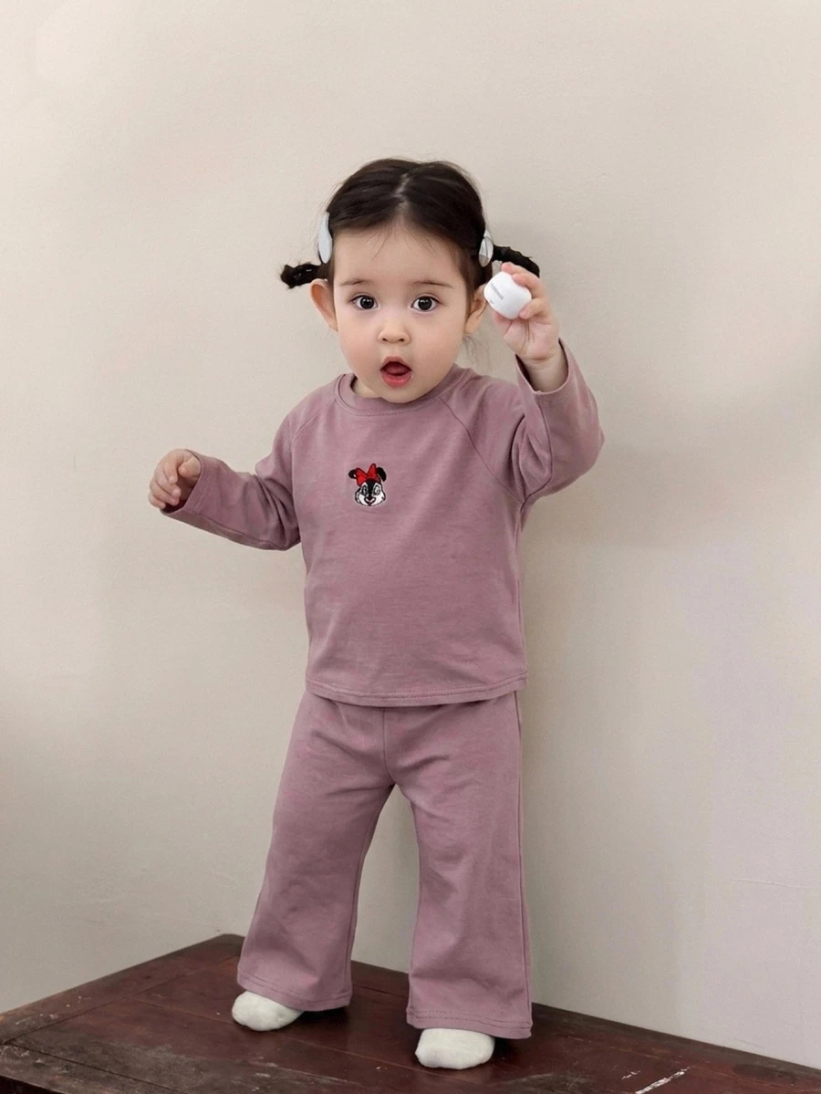 DAZY Baby Girls Round Neck Casual Loose Long Sleeve T-Shirt And Casual Loose Long Pants 2 Pieces Set Loungewear Fall - Purple - View 1