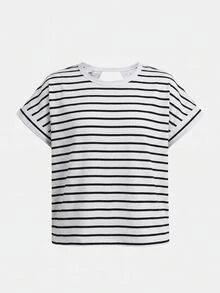 SHEIN Tween女孩休閒日常上學針織條紋無袖上衣 - 彩色 - 查看 2