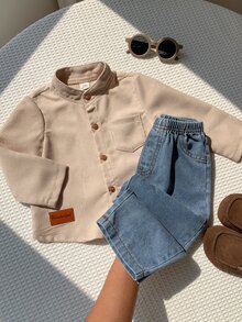 SHEIN 男嬰字母印花長袖上衣與牛仔褲休閒套裝 - 彩色 - 查看 6