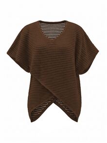 Everyssa Atasan Rajut Wanita Warna Polos Kasual Serbaguna untuk Pemakaian Sehari-hari - Coffee Brown - View 3