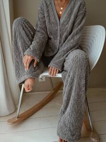 Livesso Women's Winter Warm Loungewear Set Fall - Grey - View 6