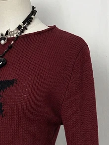 EgrlEra 女款韓系街頭風五角星提花長袖針織衫 - 酒紅色 - 查看 4