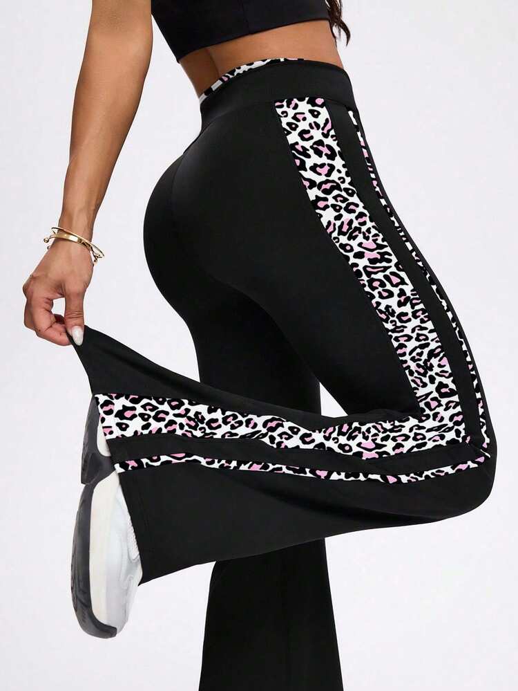 Slayform Women's Leopard Print Cross Waist Flared Leg Sports Pants - Multicolor - View 5