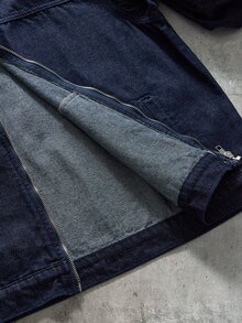 AXEPEAK Men's High Street Washed Blue Zipper Front Denim Jacket And Denim Jeans Casual Set - Navy Blue - View 7