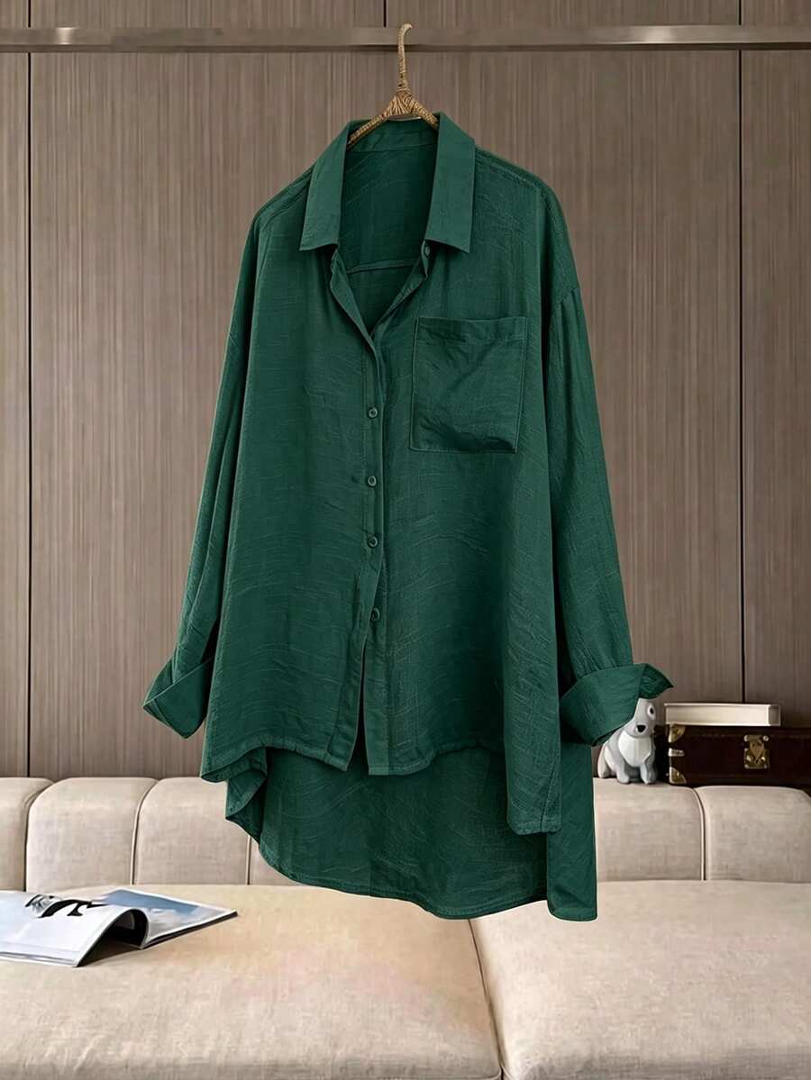 Franclia Plus Size Casual Simple Versatile Fashion Comfortable Shirt Fall - Dark Green - View 1