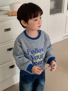 DAZY Baby Boy Crew Neck Colorblock Long Sleeve Sweatshirt Fall - Grey - View 1