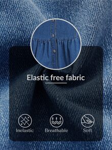 Flexra Casual Sweet Loose Ruffle Button Blue Daily Stretchy Comfortable Flattering Wear Denim Dress For Women - Light Wash - View 7