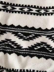男童 Fair Isle 針織絨毛拉鍊外套/衛衣，秋冬款，柔軟舒適保暖，時尚百搭 - 黑與白 - 查看 4