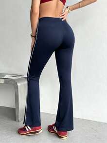 Dewbera Dewbera Women's Elastic Waist Daily Fitness Flare Leggings - Navy Blue - View 2