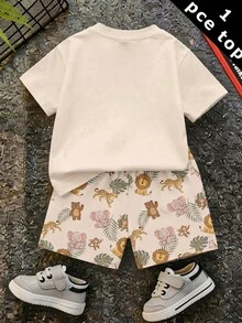 Baby Boy Casual Minimalist Top Suitable For Spring And Summer, Classic Cute Hand-Drawn Fairy Tale Animal World Pattern Print, Animal Protection Patrol , Leopard, Tiger, Lion, Zebra, Crocodile Pattern Print - Multicolor - View 3