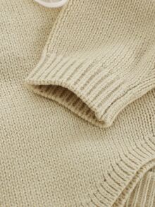 SHEIN Girlss Sweater Co-Ords High Neck Bow Knitted Sweater Set Asymmetrical Hem Top And Flared Long Wide Leg Pants 2 Piece Set Soft And Skin-Friendly Fall W - Apricot - View 4