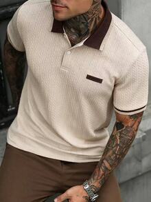Manfinity CasualCool Solid Color Minimalist Plus Size Men's Polo Shirt - Khaki - View 3