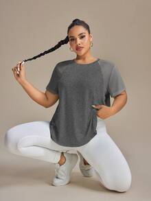 SHEIN Rhythm Era 大尺碼女款圓領短袖休閒健身運動T恤 - 灰色 - 查看 3